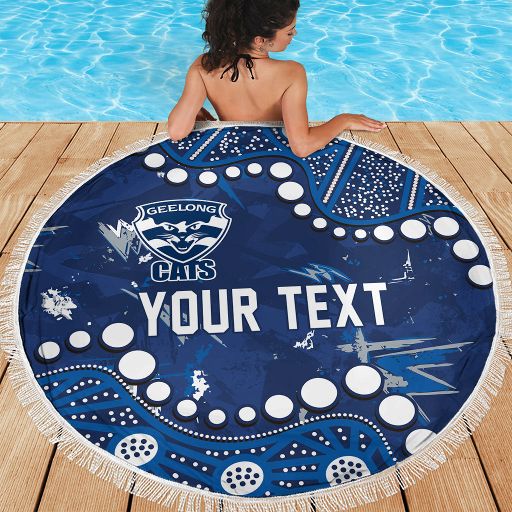 Personalized Geelong Cats Beach Blanket Aboriginal Pattern with Graffiti Style