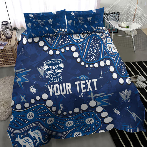 Personalized Geelong Cats Bedding Set Aboriginal Pattern with Graffiti Style