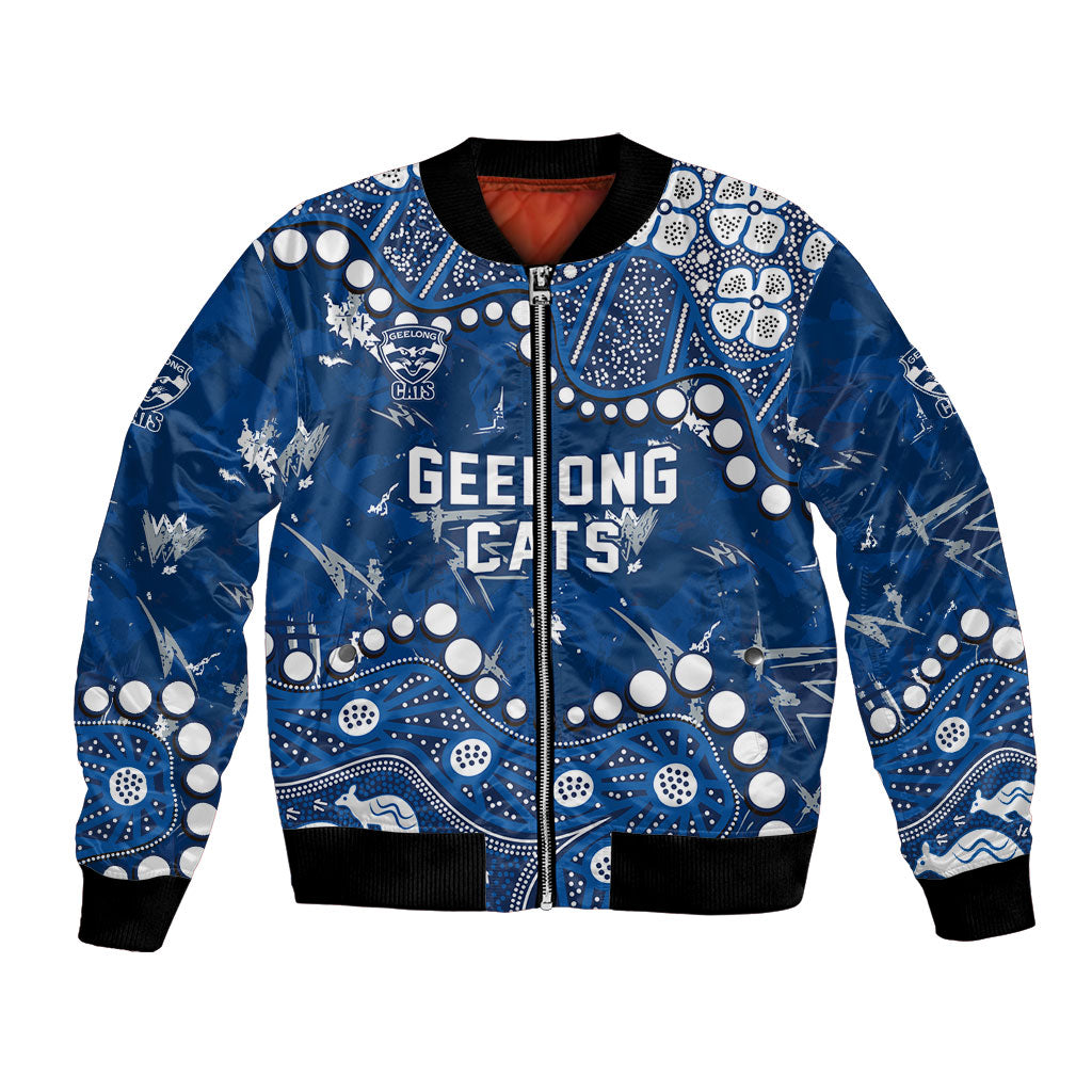 Personalized Geelong Cats Bomber Jacket Aboriginal Pattern with Graffiti Style