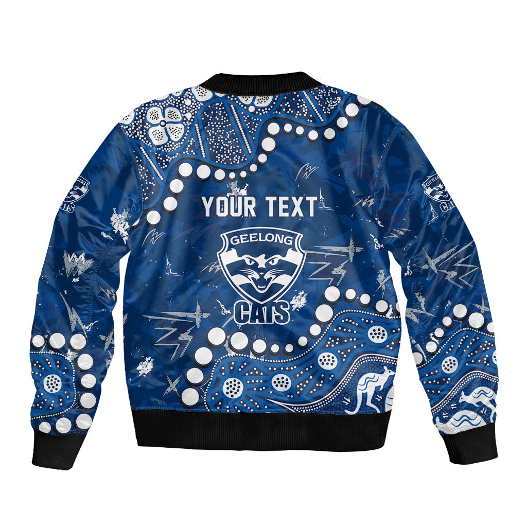 Personalized Geelong Cats Bomber Jacket Aboriginal Pattern with Graffiti Style