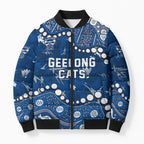 Personalized Geelong Cats Bomber Puffer Jacket Aboriginal Pattern with Graffiti Style