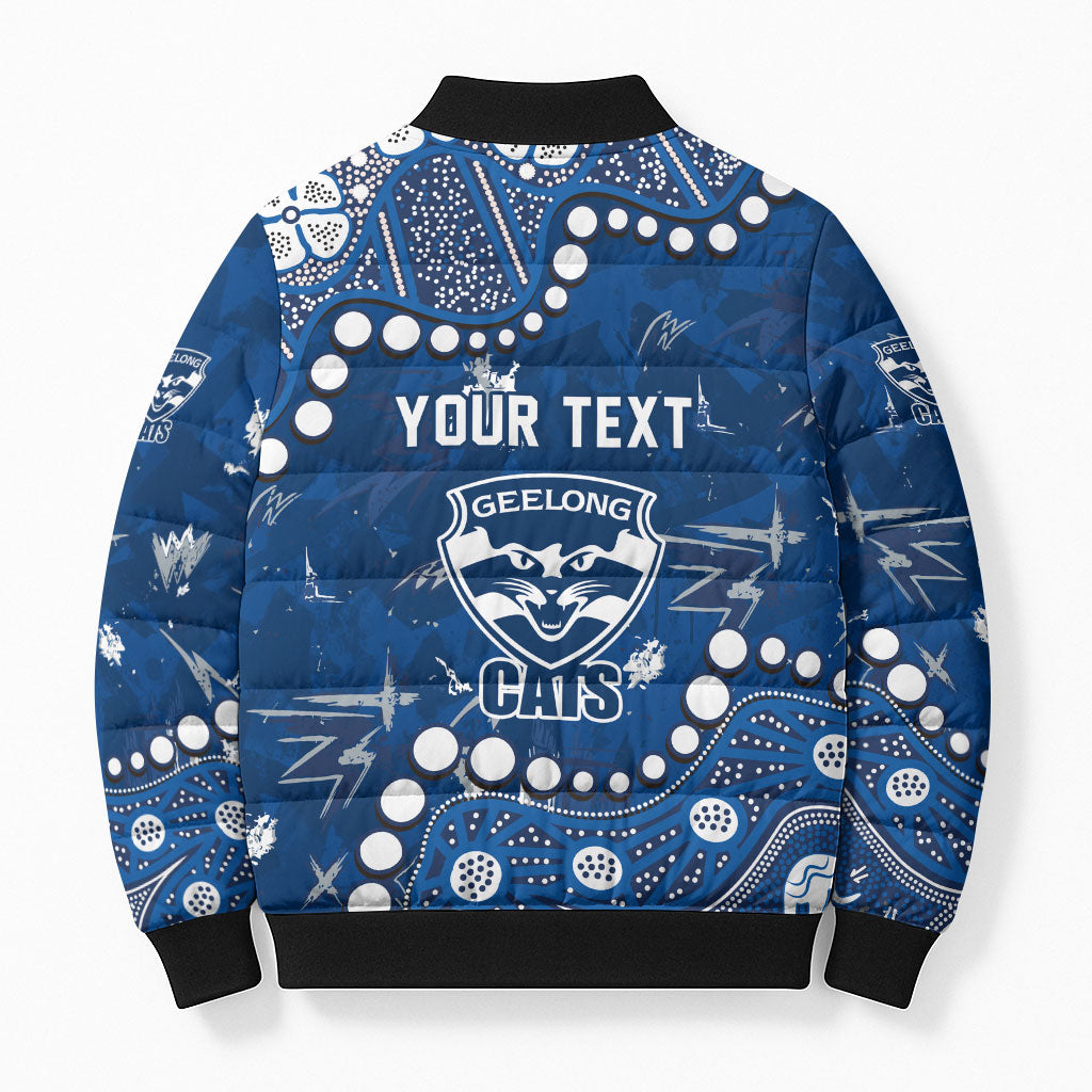 Personalized Geelong Cats Bomber Puffer Jacket Aboriginal Pattern with Graffiti Style