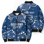 Personalized Geelong Cats Bomber Puffer Jacket Aboriginal Pattern with Graffiti Style