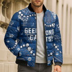 Personalized Geelong Cats Bomber Puffer Jacket Aboriginal Pattern with Graffiti Style