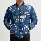 Personalized Geelong Cats Bomber Puffer Jacket Aboriginal Pattern with Graffiti Style