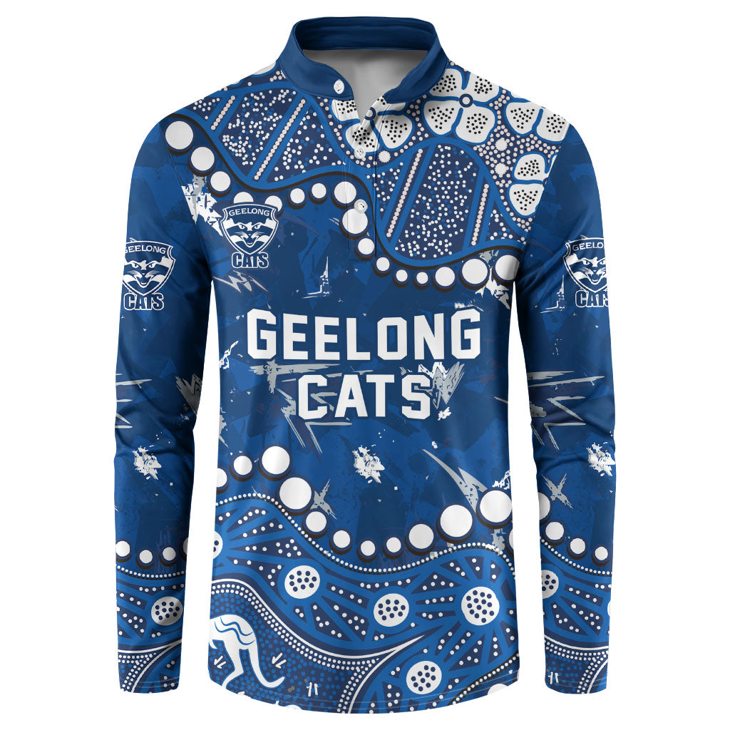 Personalized Geelong Cats Button Sweatshirt Aboriginal Pattern with Graffiti Style