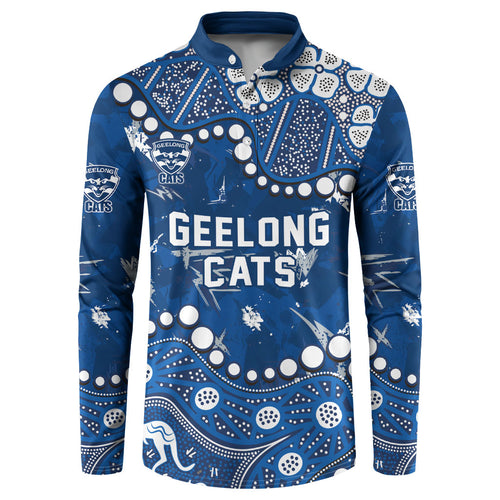 Personalized Geelong Cats Button Sweatshirt Aboriginal Pattern with Graffiti Style