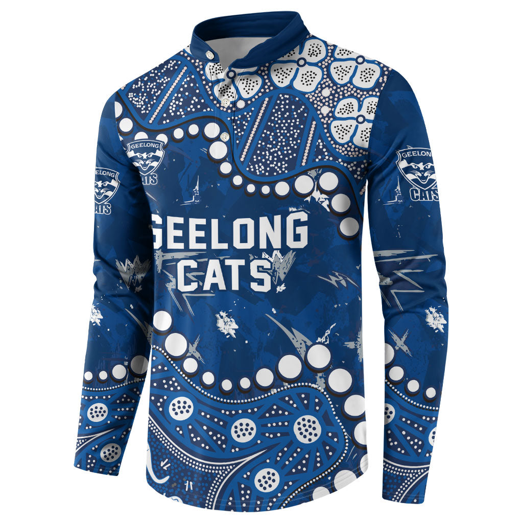 Personalized Geelong Cats Button Sweatshirt Aboriginal Pattern with Graffiti Style