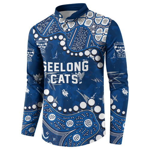 Personalized Geelong Cats Button Sweatshirt Aboriginal Pattern with Graffiti Style