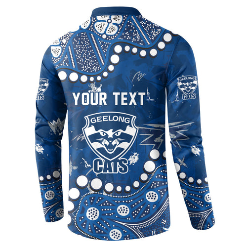 Personalized Geelong Cats Button Sweatshirt Aboriginal Pattern with Graffiti Style