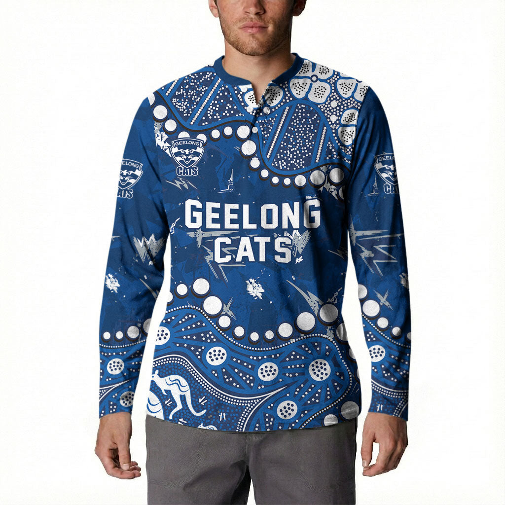 Personalized Geelong Cats Button Sweatshirt Aboriginal Pattern with Graffiti Style