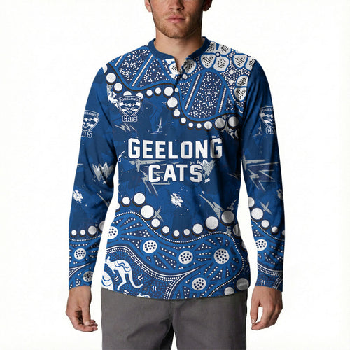 Personalized Geelong Cats Button Sweatshirt Aboriginal Pattern with Graffiti Style