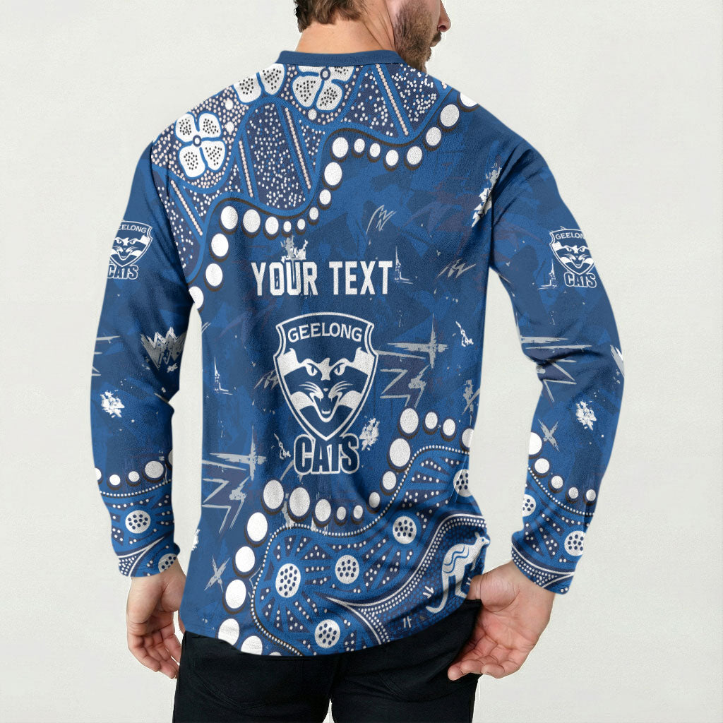 Personalized Geelong Cats Button Sweatshirt Aboriginal Pattern with Graffiti Style