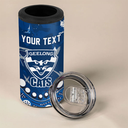 Personalized Geelong Cats 4 in 1 Can Cooler Tumbler Aboriginal Pattern with Graffiti Style