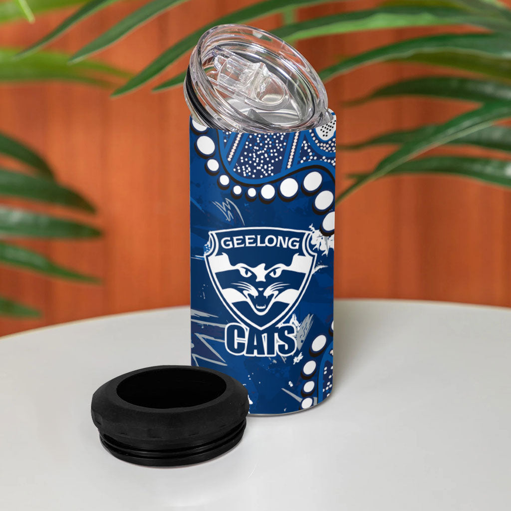 Personalized Geelong Cats 4 in 1 Can Cooler Tumbler Aboriginal Pattern with Graffiti Style