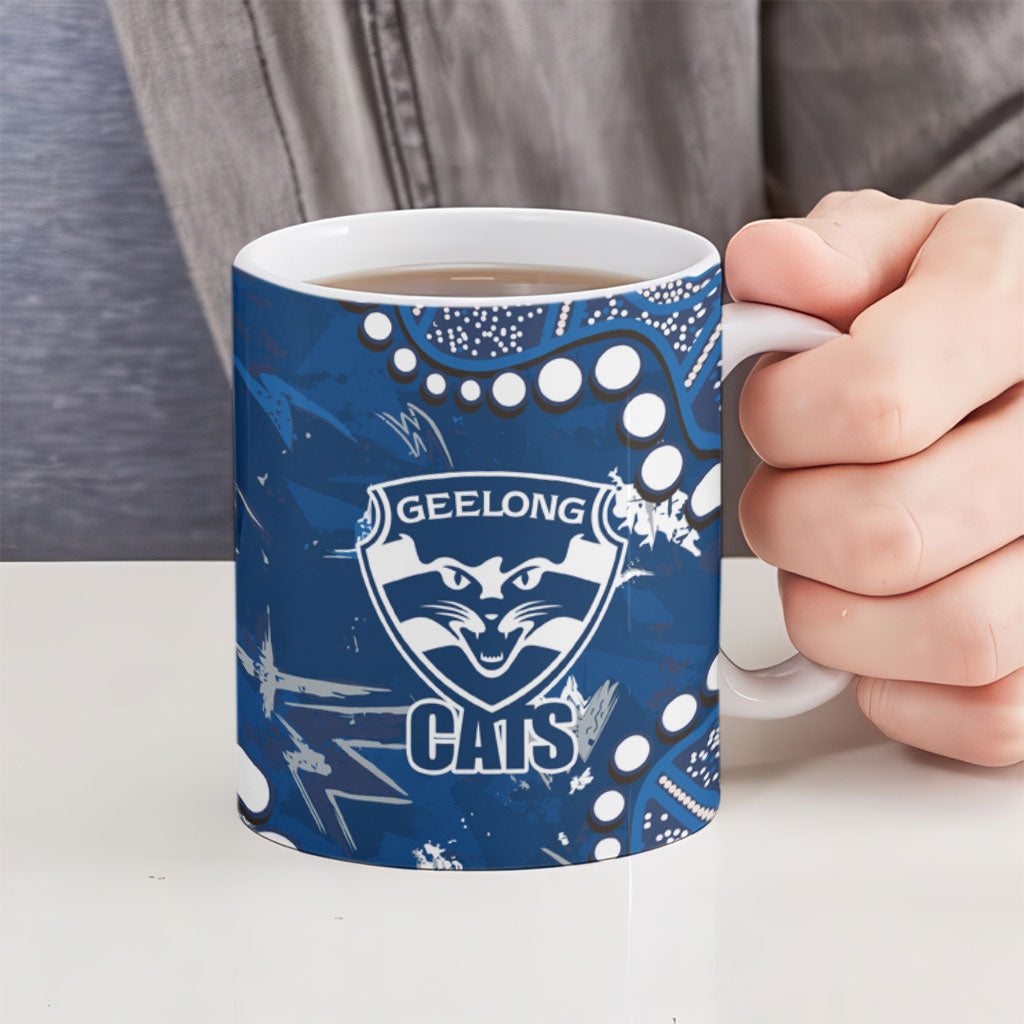 Personalized Geelong Cats Ceramic Mug Aboriginal Pattern with Graffiti Style