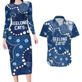 Personalized Geelong Cats Couples Matching Long Sleeve Bodycon Dress and Hawaiian Shirt Aboriginal Pattern with Graffiti Style