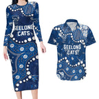 Personalized Geelong Cats Couples Matching Long Sleeve Bodycon Dress and Hawaiian Shirt Aboriginal Pattern with Graffiti Style