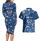 Personalized Geelong Cats Couples Matching Long Sleeve Bodycon Dress and Hawaiian Shirt Aboriginal Pattern with Graffiti Style