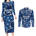 Personalized Geelong Cats Couples Matching Long Sleeve Bodycon Dress and Long Sleeve Button Shirt Aboriginal Pattern with Graffiti Style