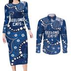 Personalized Geelong Cats Couples Matching Long Sleeve Bodycon Dress and Long Sleeve Button Shirt Aboriginal Pattern with Graffiti Style