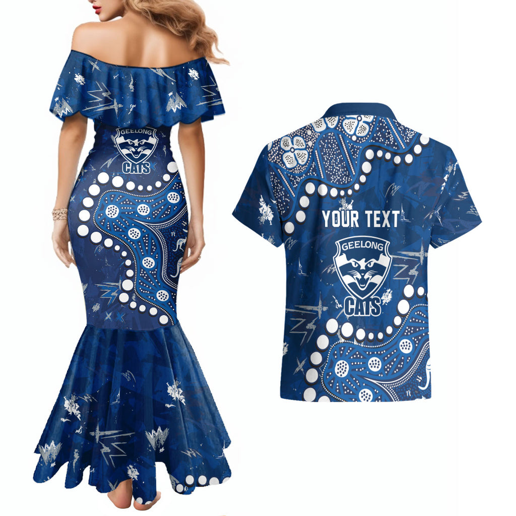 Personalized Geelong Cats Couples Matching Mermaid Dress and Hawaiian Shirt Aboriginal Pattern with Graffiti Style