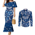 Personalized Geelong Cats Couples Matching Mermaid Dress and Long Sleeve Button Shirt Aboriginal Pattern with Graffiti Style