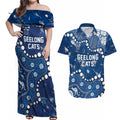 Personalized Geelong Cats Couples Matching Off Shoulder Maxi Dress and Hawaiian Shirt Aboriginal Pattern with Graffiti Style