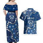 Personalized Geelong Cats Couples Matching Off Shoulder Maxi Dress and Hawaiian Shirt Aboriginal Pattern with Graffiti Style