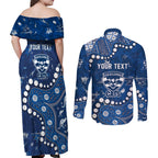 Personalized Geelong Cats Couples Matching Off Shoulder Maxi Dress and Long Sleeve Button Shirt Aboriginal Pattern with Graffiti Style