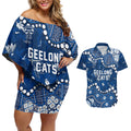 Personalized Geelong Cats Couples Matching Off Shoulder Short Dress and Hawaiian Shirt Aboriginal Pattern with Graffiti Style