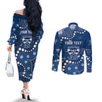 Personalized Geelong Cats Couples Matching Off The Shoulder Long Sleeve Dress and Long Sleeve Button Shirt Aboriginal Pattern with Graffiti Style