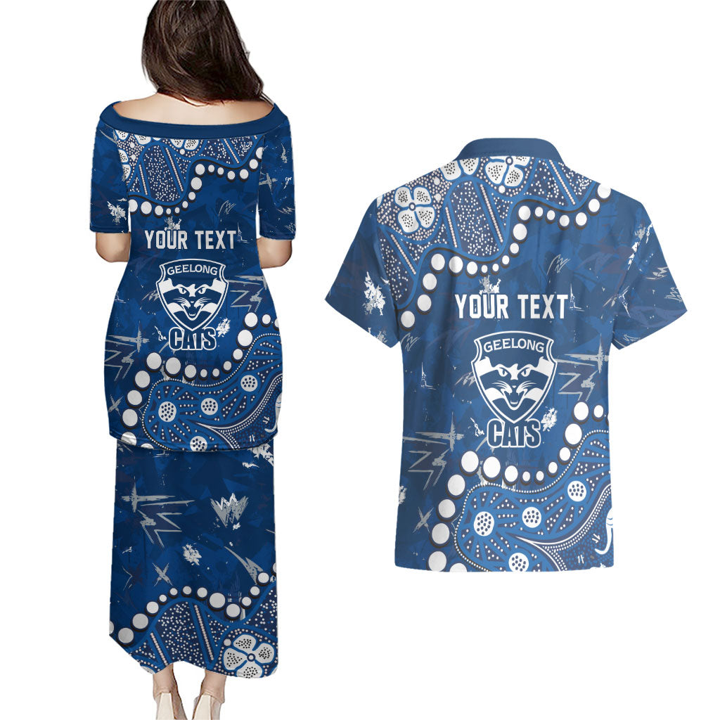 Personalized Geelong Cats Couples Matching Puletasi and Hawaiian Shirt Aboriginal Pattern with Graffiti Style
