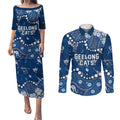Personalized Geelong Cats Couples Matching Puletasi and Long Sleeve Button Shirt Aboriginal Pattern with Graffiti Style