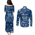 Personalized Geelong Cats Couples Matching Puletasi and Long Sleeve Button Shirt Aboriginal Pattern with Graffiti Style