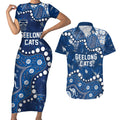 Personalized Geelong Cats Couples Matching Short Sleeve Bodycon Dress and Hawaiian Shirt Aboriginal Pattern with Graffiti Style