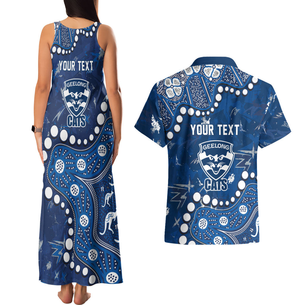 Personalized Geelong Cats Couples Matching Tank Maxi Dress and Hawaiian Shirt Aboriginal Pattern with Graffiti Style
