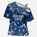 Personalized Geelong Cats Cross Shoulder Shirt Aboriginal Pattern with Graffiti Style