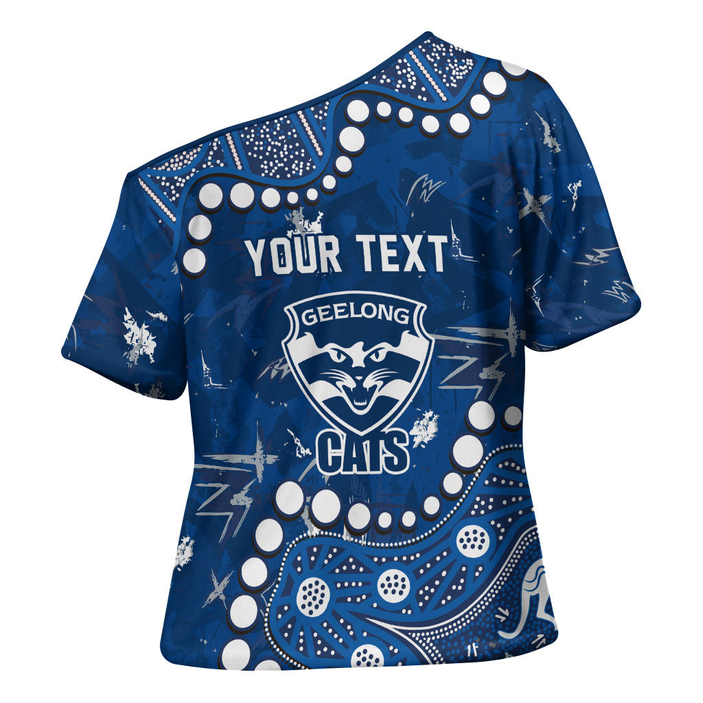 Personalized Geelong Cats Cross Shoulder Shirt Aboriginal Pattern with Graffiti Style