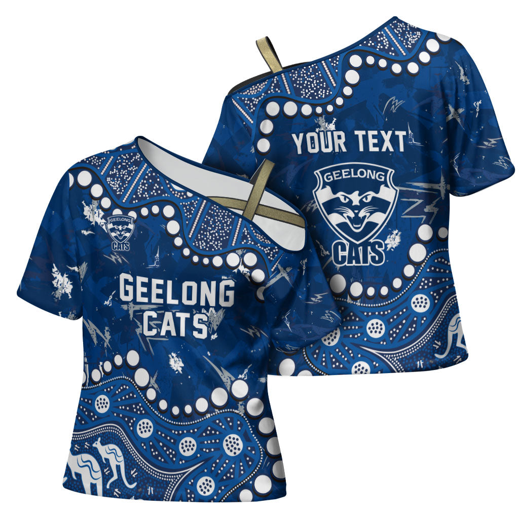 Personalized Geelong Cats Cross Shoulder Shirt Aboriginal Pattern with Graffiti Style