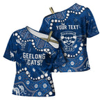 Personalized Geelong Cats Cross Shoulder Shirt Aboriginal Pattern with Graffiti Style