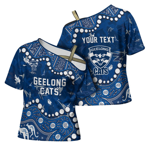 Personalized Geelong Cats Cross Shoulder Shirt Aboriginal Pattern with Graffiti Style