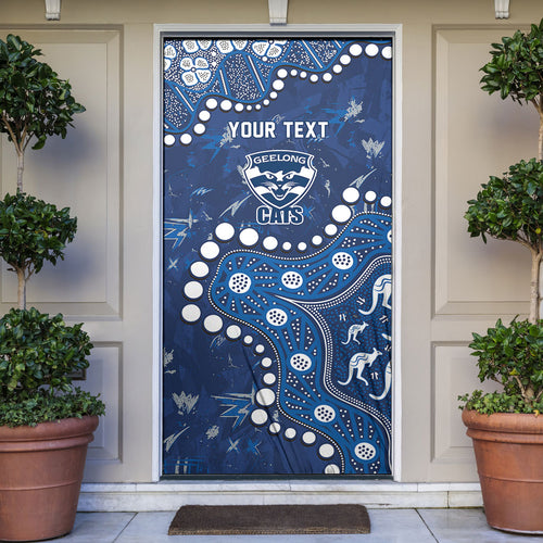 Personalized Geelong Cats Door Cover Aboriginal Pattern with Graffiti Style