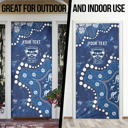Personalized Geelong Cats Door Cover Aboriginal Pattern with Graffiti Style