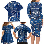 Personalized Geelong Cats Family Matching Long Sleeve Bodycon Dress and Hawaiian Shirt Aboriginal Pattern with Graffiti Style