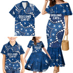 Personalized Geelong Cats Family Matching Mermaid Dress and Hawaiian Shirt Aboriginal Pattern with Graffiti Style
