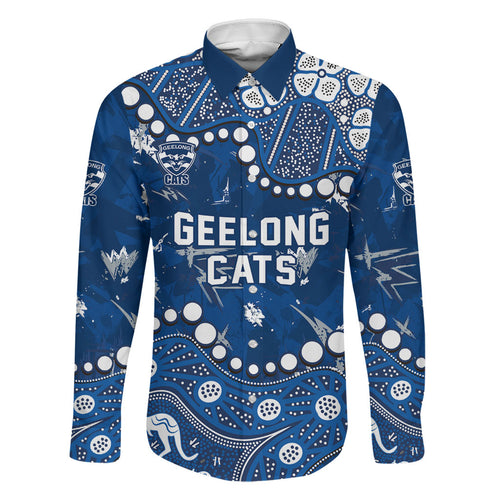 Personalized Geelong Cats Family Matching Mermaid Dress and Hawaiian Shirt Aboriginal Pattern with Graffiti Style