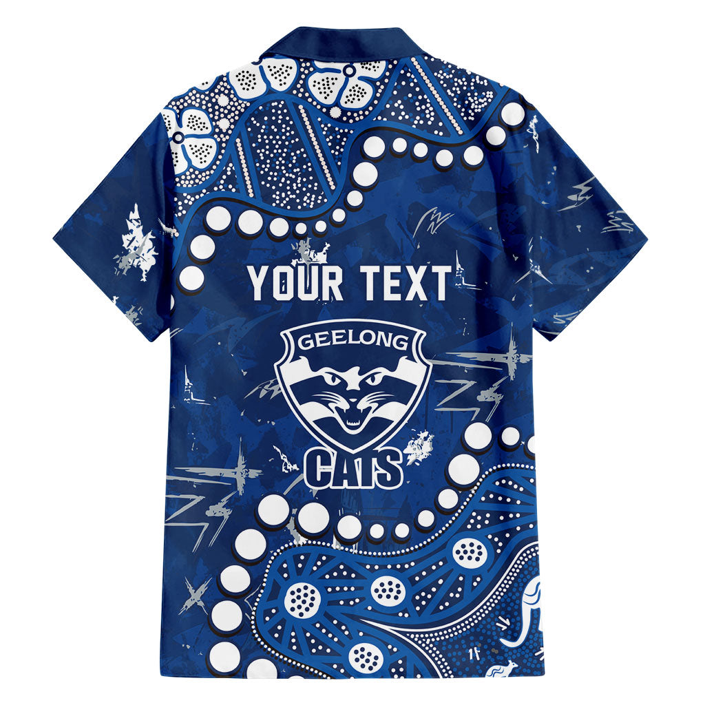 Personalized Geelong Cats Family Matching Off The Shoulder Long Sleeve Dress and Hawaiian Shirt Aboriginal Pattern with Graffiti Style