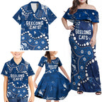 Personalized Geelong Cats Family Matching Off Shoulder Maxi Dress and Hawaiian Shirt Aboriginal Pattern with Graffiti Style
