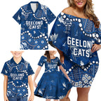 Personalized Geelong Cats Family Matching Off Shoulder Short Dress and Hawaiian Shirt Aboriginal Pattern with Graffiti Style